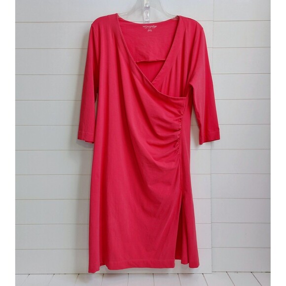 Soft Surroundings Wear Anywhere Dress Size Missy XL Stretch Faux Wrap Pink Coral - Picture 2 of 7